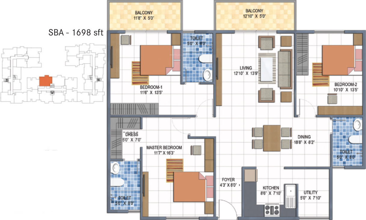 Century Saras (3BHK+3T (1,698 sq ft) 1698 sq ft)