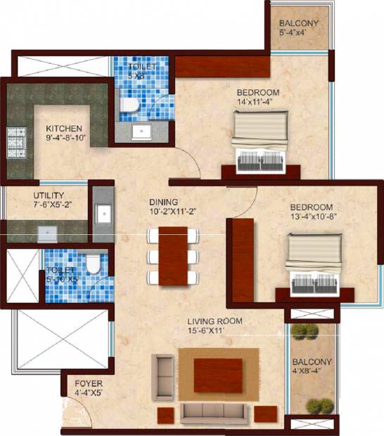 Southern Residency Park (2BHK+2T (1,235 sq ft) 1235 sq ft)