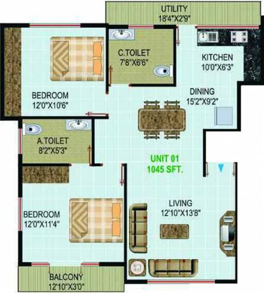 Aikya Homes Blossom (2BHK+2T (1,045 sq ft) 1045 sq ft) Aikya Homes Blossom (2BHK+2T (1,045 sq ft) 1045 sq ft)