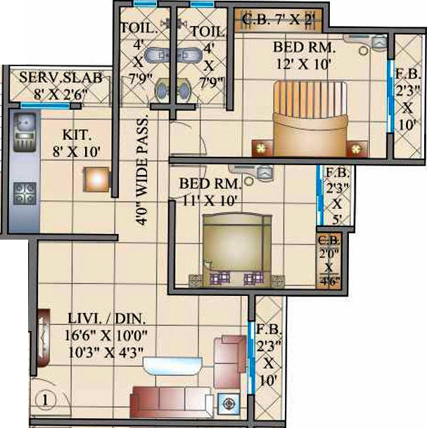 Cosmos 27 GBR (2BHK+2T (668 sq ft) 668 sq ft)