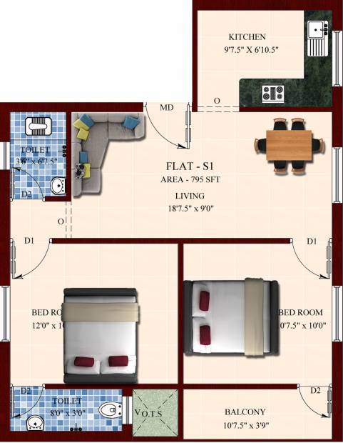 Amudha Cottage (2BHK+2T (795 sq ft) 795 sq ft)