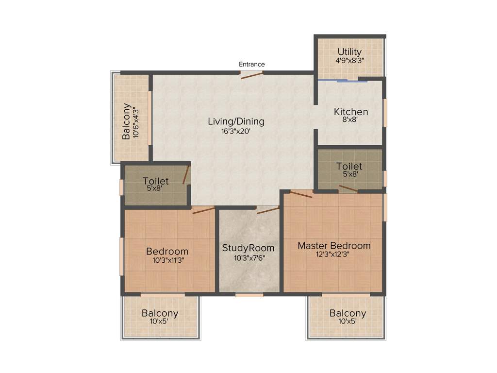 ETA Opal Resedency (2BHK+2T (1,284 sq ft)   Study Room 1284 sq ft)