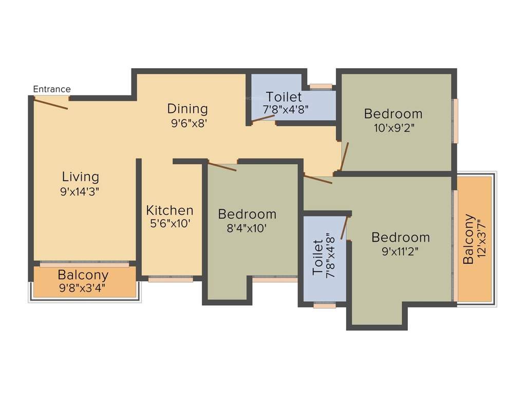 Shree OHM Towers (3BHK+2T (1,036 sq ft) 1036 sq ft)