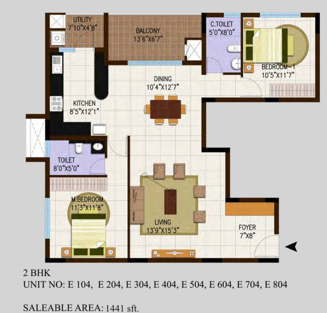 Century Central (2BHK+2T (1,441 sq ft) 1441 sq ft)