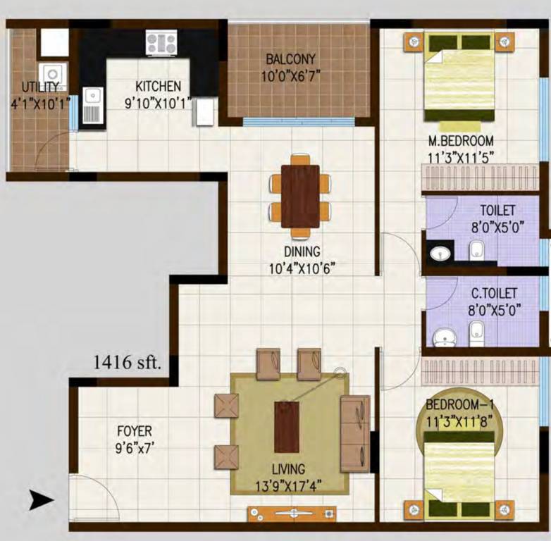 Century Central (2BHK+2T (1,416 sq ft) 1416 sq ft)