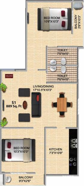 Athista Anugraha (2BHK+2T (889 sq ft) 889 sq ft)