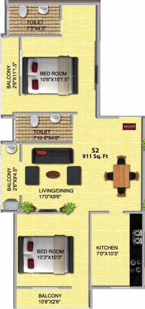 Athista Anugraha (2BHK+2T (911 sq ft) 911 sq ft)