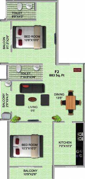 Athista Anugraha (2BHK+2T (883 sq ft) 883 sq ft)