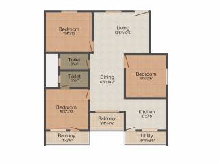 Celebrity Square (3BHK+2T (1,097 sq ft) 1097 sq ft)