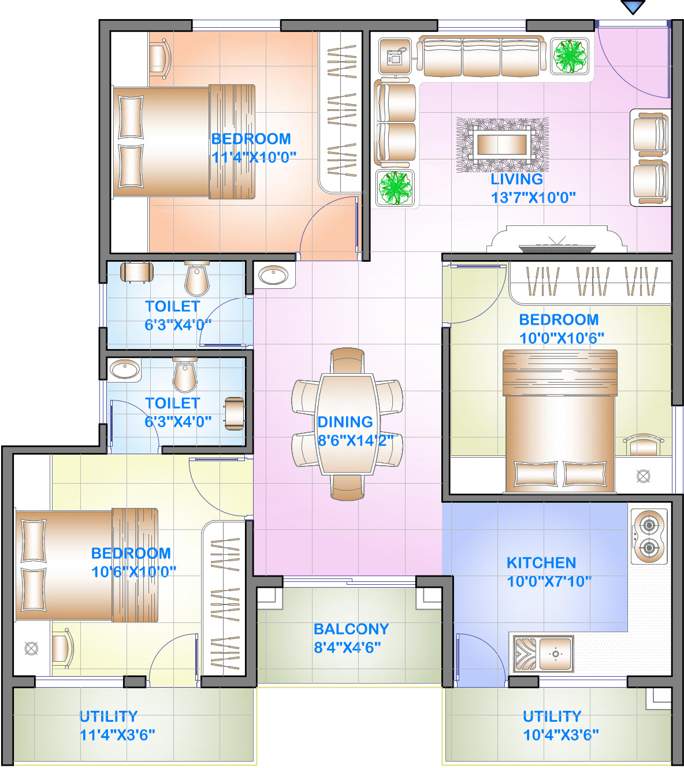 Celebrity Square (3BHK+2T (1,092 sq ft) 1092 sq ft)