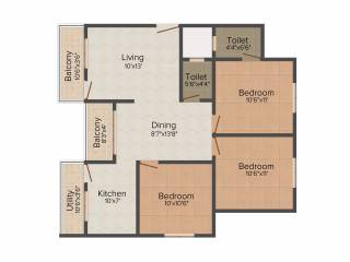 Celebrity Square (3BHK+2T (1,081 sq ft) 1081 sq ft)