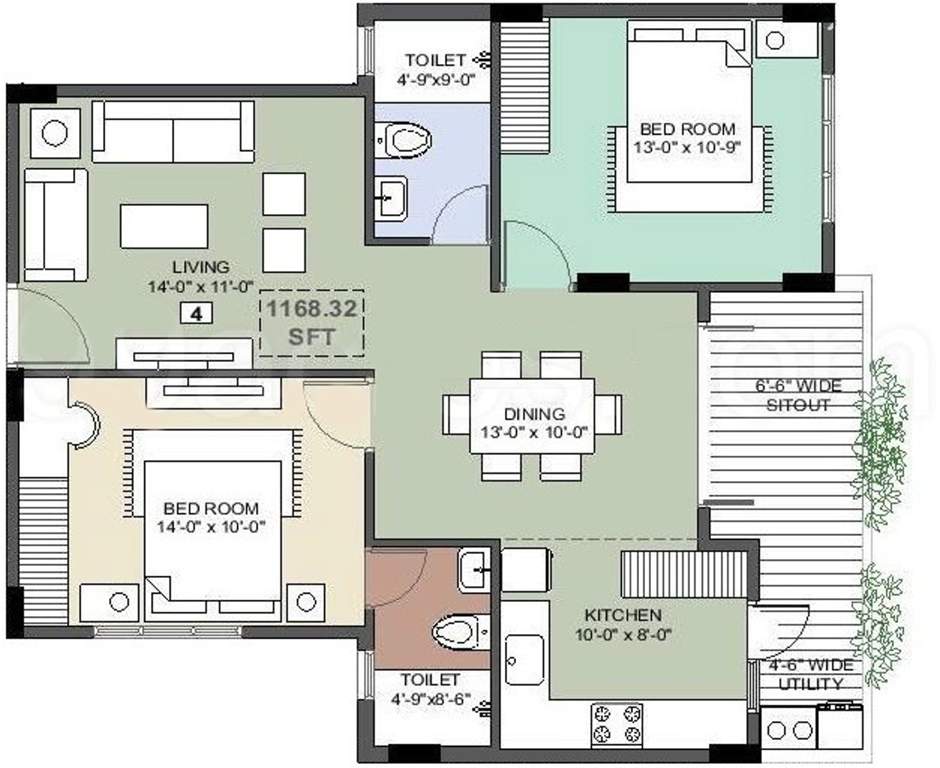 Vision Pride (2BHK+2T (1,168 sq ft) 1168 sq ft)