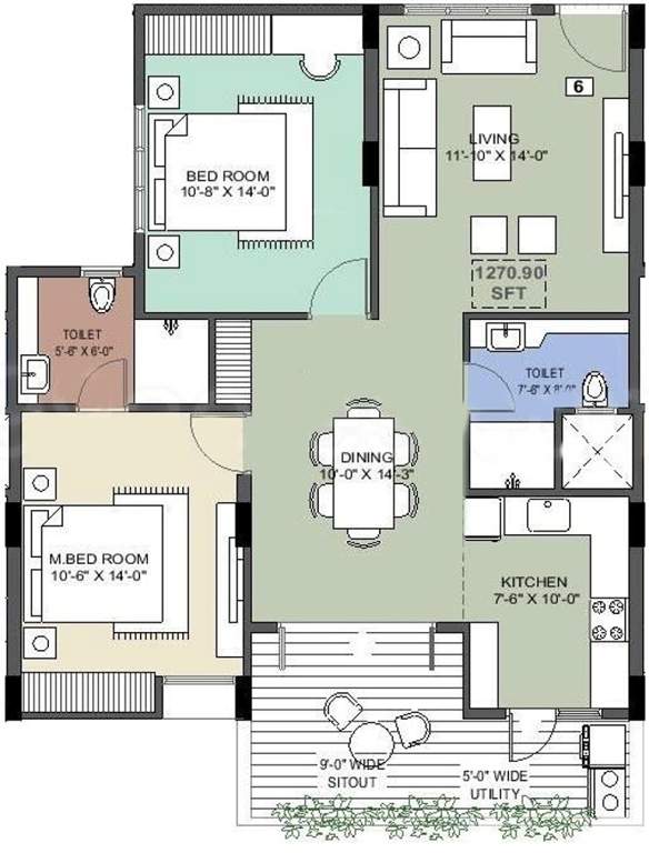 Vision Pride (2BHK+2T (1,270 sq ft) 1270 sq ft)