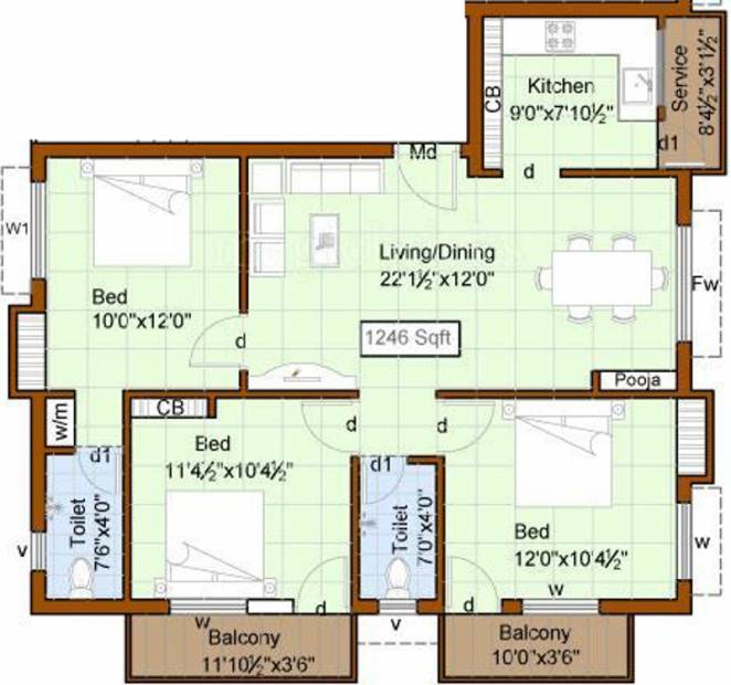 Priya Sun Shine Apartment (3BHK+2T (1,246 sq ft) 1246 sq ft)
