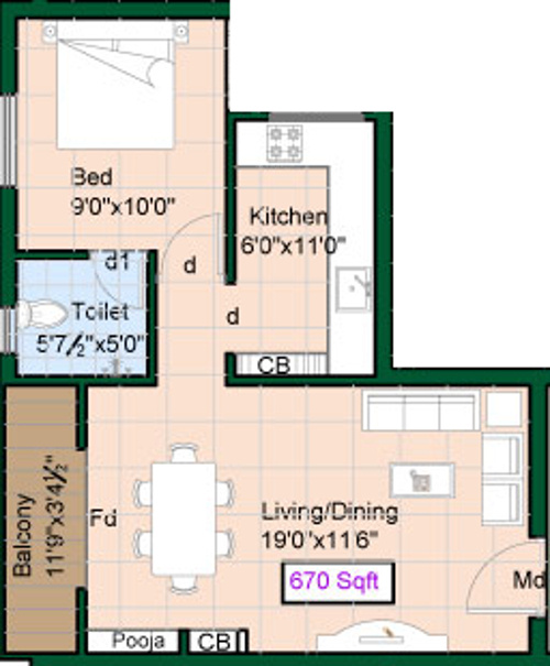 Priya Sun Shine Apartment (1BHK+1T (670 sq ft) 670 sq ft)