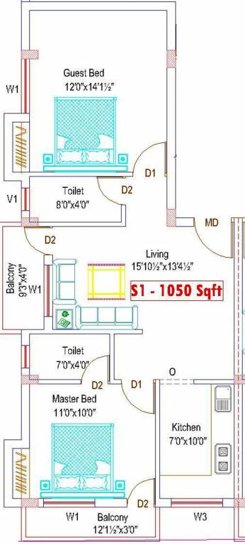 Adan Lake View Apartment (2BHK+2T (1,050 sq ft) 1050 sq ft)