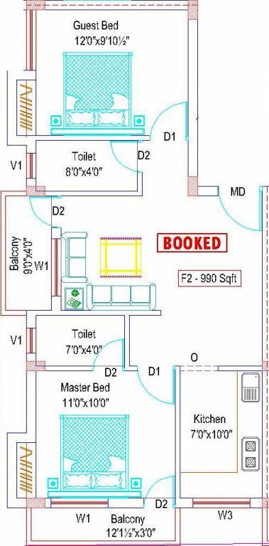Adan Lake View Apartment (2BHK+2T (990 sq ft) 990 sq ft)