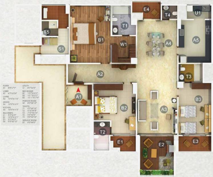 Valmark Apas (3BHK+5T (3,035 sq ft)   Servant Room 3035 sq ft)
