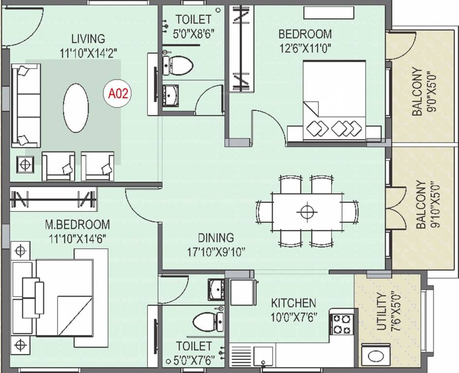 Sahasra Grand (2BHK+2T (1,295 sq ft) 1295 sq ft)