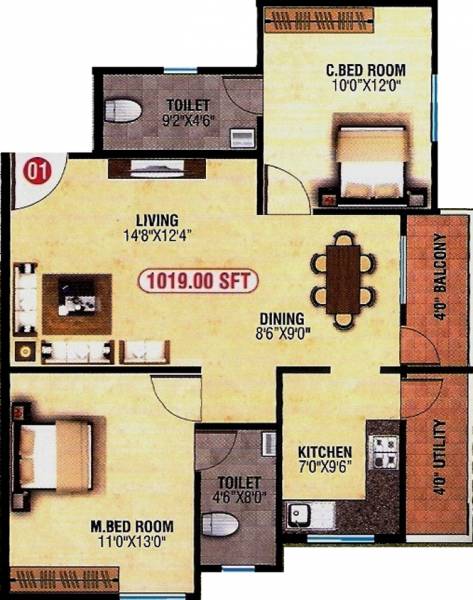 SLV SV Homes (2BHK+2T (1,019 sq ft) 1019 sq ft)