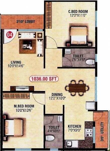 SLV SV Homes (2BHK+2T (1,036 sq ft) 1036 sq ft)
