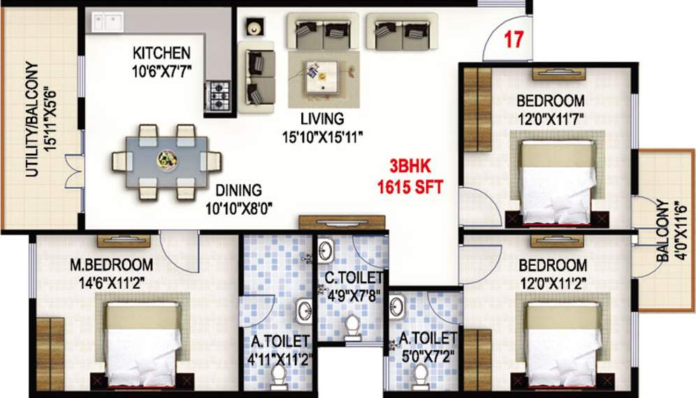 Durga Durga Nivas (3BHK+3T (1,615 sq ft) 1615 sq ft)