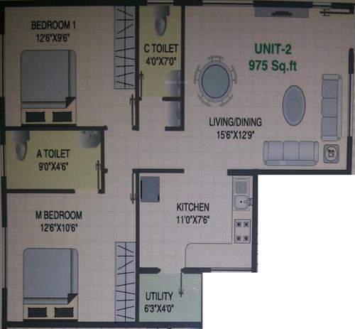 Laavanya Sri Shankari Residency (2BHK+2T (975 sq ft) 975 sq ft)