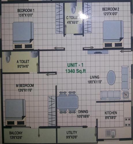 Laavanya Sri Shankari Residency (3BHK+2T (1,340 sq ft) 1340 sq ft)