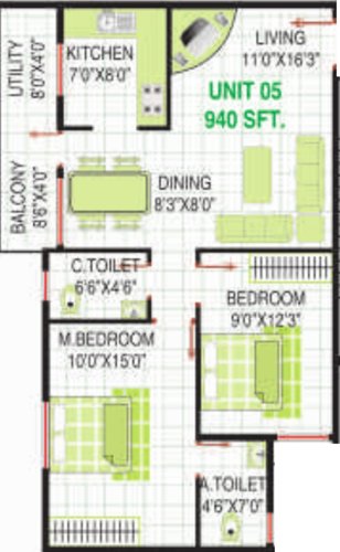 Laavanya May Flower Reisdency (2BHK+2T (940 sq ft) 940 sq ft)