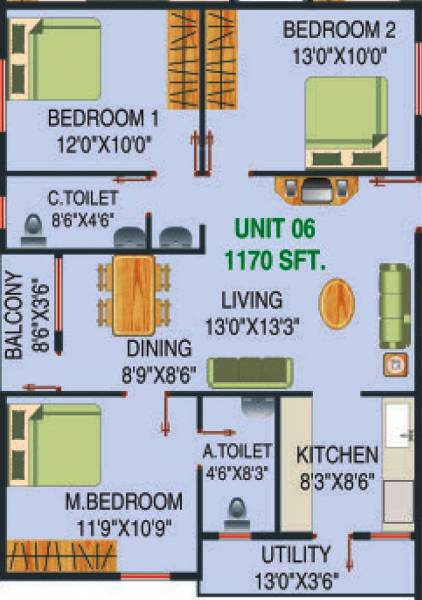 Shree Shree Palace (3BHK+2T (1,170 sq ft) 1170 sq ft)