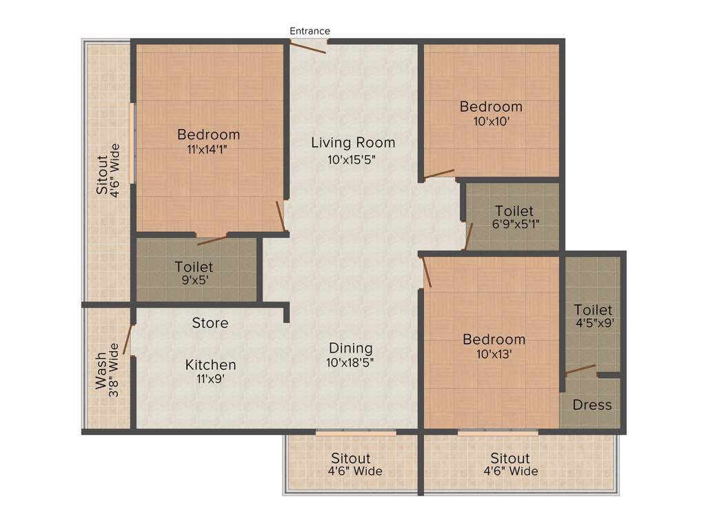 Pavani Lake View (3BHK+3T (1,552 sq ft) 1552 sq ft)