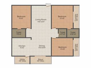 Pavani Lake View (3BHK+3T (1,570 sq ft) 1570 sq ft)