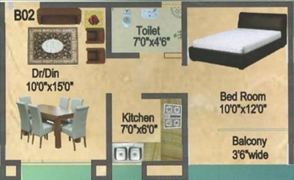 Reputed SLV Apartment (1BHK+1T (655 sq ft) 655 sq ft)