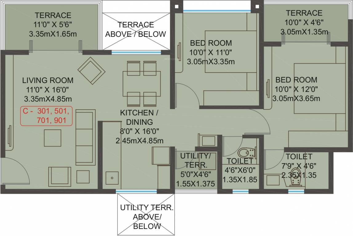 Gravity Austin Park (2BHK+2T (1,050 sq ft) 1050 sq ft)
