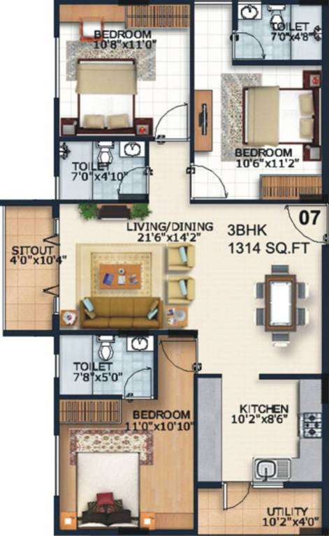 Alpine Fiesta (3BHK+3T (1,314 sq ft) 1314 sq ft)