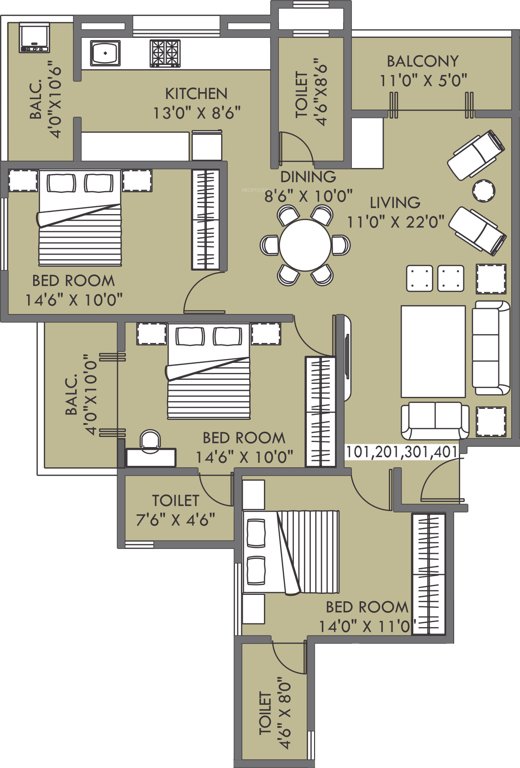 SS Pratham Vrindavan (3BHK+3T (1,590 sq ft) 1590 sq ft)