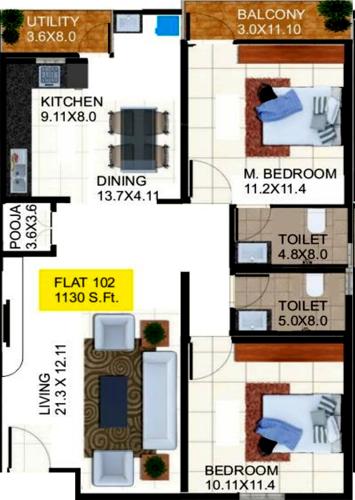 Laavanya Swarnamukhi Residency (2BHK+2T (1,130 sq ft) + Pooja Room 1130 sq ft) Laavanya Swarnamukhi Residency (2BHK+2T (1,130 sq ft) + Pooja Room 1130 sq ft)