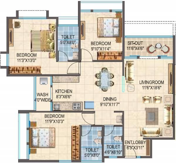 Karda Hari Nakshatra (3BHK+3T (1,411 sq ft) 1411 sq ft)