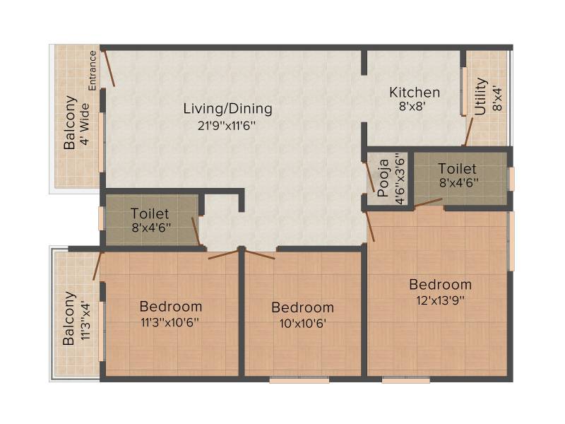 Laavanya MNR Residency (3BHK+2T (1,300 sq ft) + Pooja Room 1300 sq ft)