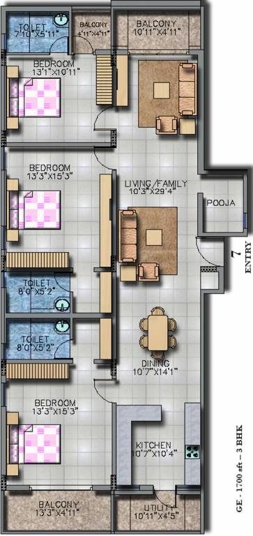 Vestaa Thirumala Blossom Apartments (3BHK+3T (1,700 sq ft) 1700 sq ft)