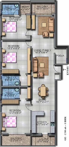 Vestaa Thirumala Blossom Apartments (3BHK+3T (1,700 sq ft) 1700 sq ft)