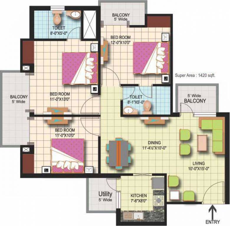 Amrapali Silicon City (3BHK+2T (1,420 sq ft) 1420 sq ft)