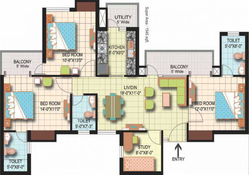 Amrapali Silicon City (3BHK+3T (1,545 sq ft)   Study Room 1545 sq ft)