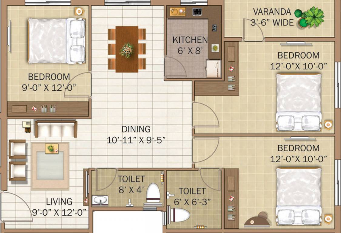 GPS Meena Graciya (3BHK+2T (1,246 sq ft) 1246 sq ft)