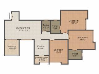 Siddhant Divine (3BHK+3T (1,244 sq ft) 1244 sq ft)