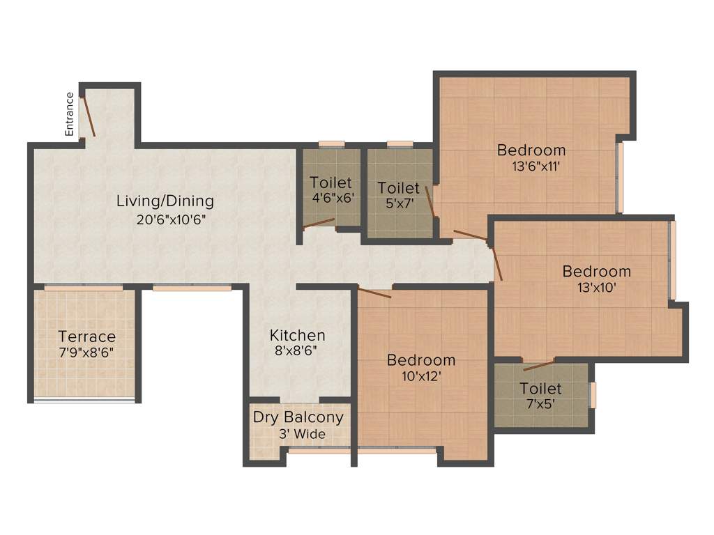 Siddhant Divine (3BHK+3T (1,244 sq ft) 1244 sq ft)