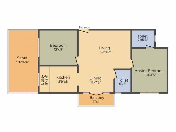 JP Residency (2BHK+2T (1,054 sq ft) 1054 sq ft)