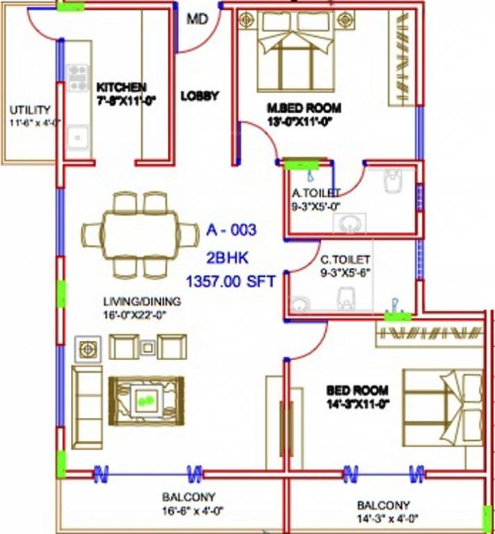 Live Symphony (2BHK+2T (1,357 sq ft) 1357 sq ft)