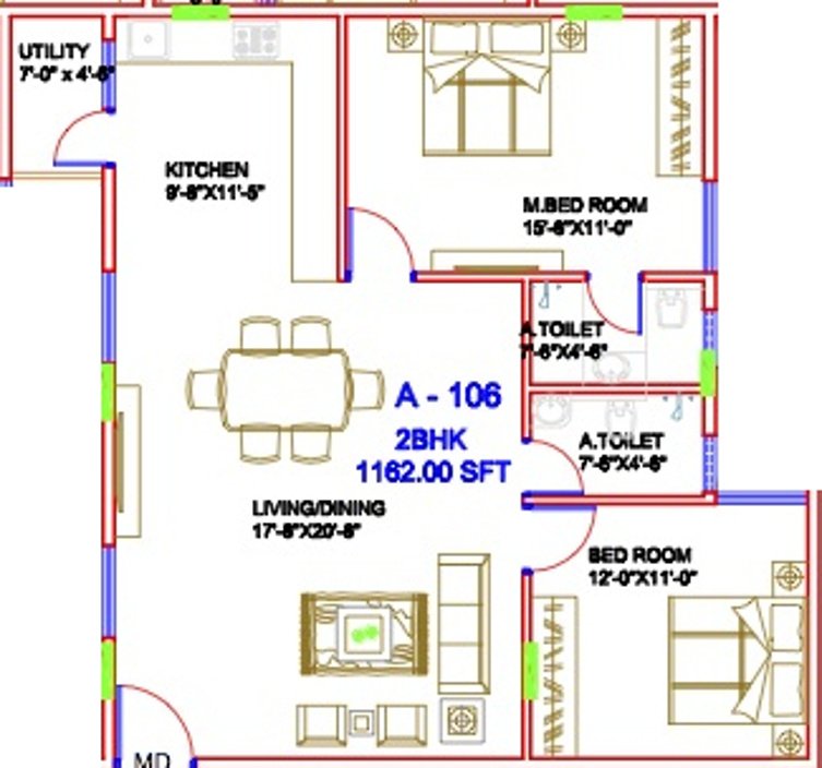 Live Symphony (2BHK+2T (1,162 sq ft) 1162 sq ft)