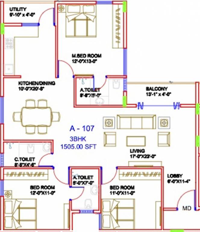 Live Symphony (3BHK+3T (1,505 sq ft) 1505 sq ft)